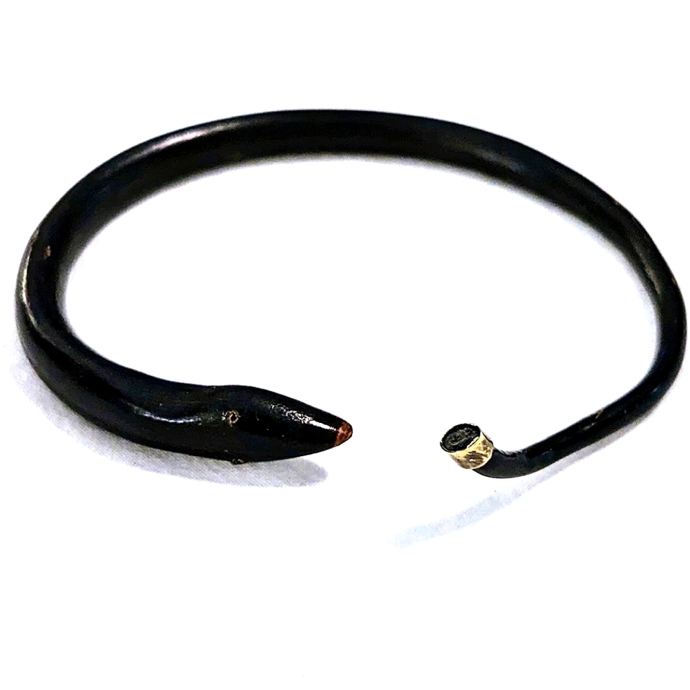 Antique Vintage Coiled Carved Wooden Snake Bangle Bracelet Silver Tip 2.4" 6 cm